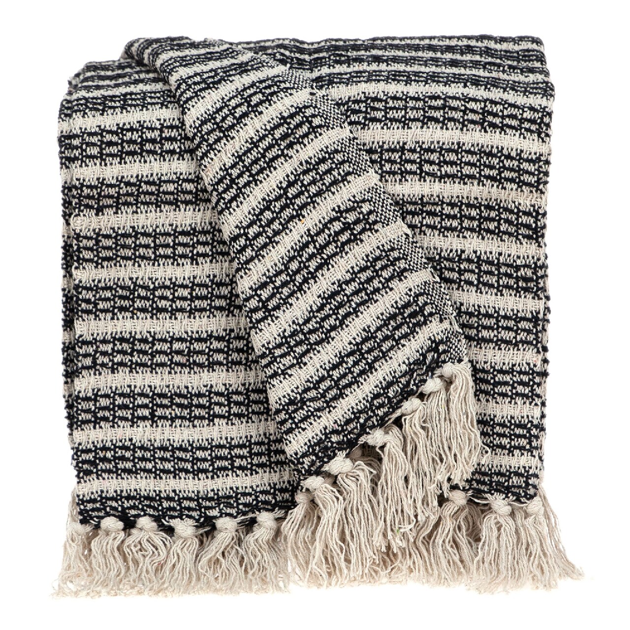 Nassau Collection Beige and Black Handloom Throw Blanket 52" x 67"